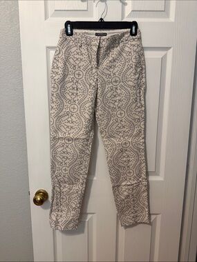 Express Cream Ankle Pants with Taupe Medallion Print
